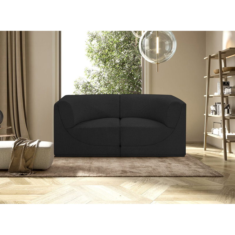 Ollie 68" Upholstered Sofa, Black Boucle Fabric