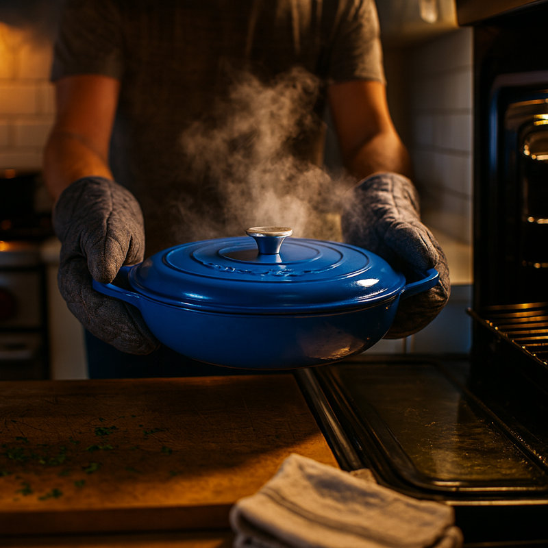 Argon Tableware - Shallow Cast Iron Casserole Dish, Blue