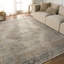 Tapis oriental tissé à la machine Debbe en polyester taupe / bleu-315007948