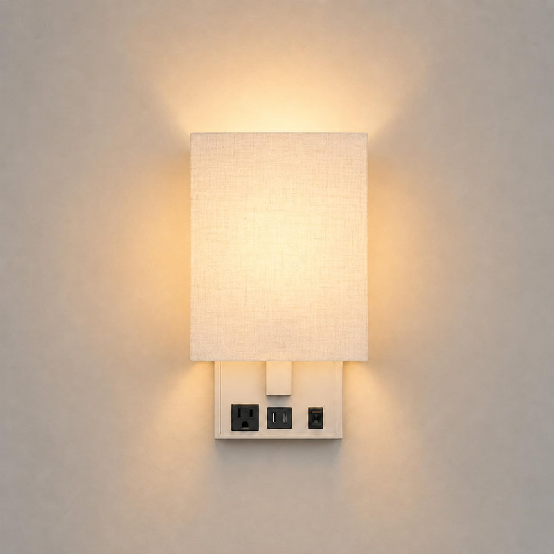 LED Flush Mounted Wall Sconce (BULN NOT INCLUDED), White Fabric