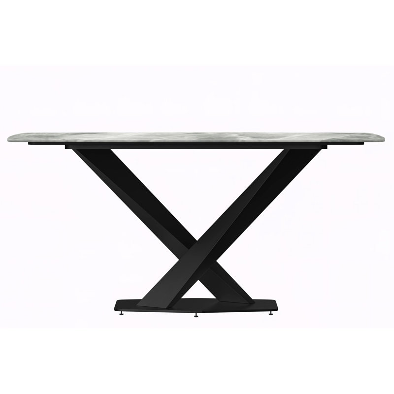 Kivah Metal Base Dining Table, 62" W x 31.5" L, Light Gray