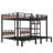 Queen over Twin over Twin Metal Bunk Bed ,triple metal bunk bed with Storage shelves and storage stairs,black-224151413