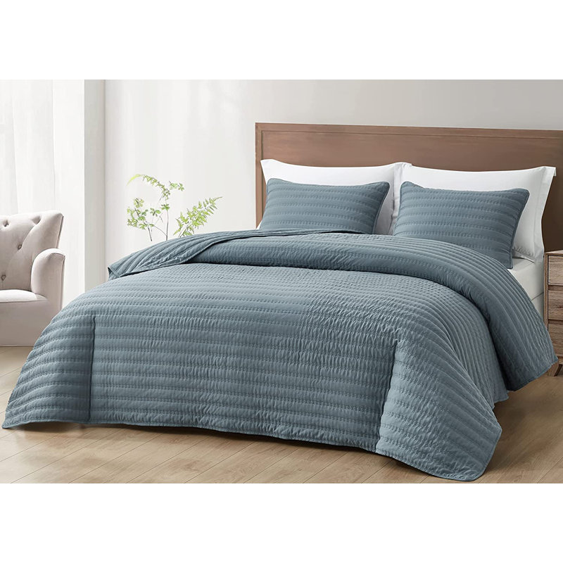 Stone-Washed Microfiber Quilt Set, Dusty Blue, Queen Quilt + 2 Standard Shams