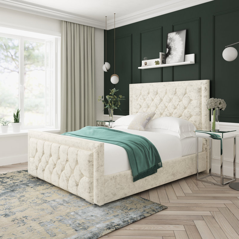 Maple Crushed Velvet Upholstered Ottoman Bed Frame, Cream, Single (3')