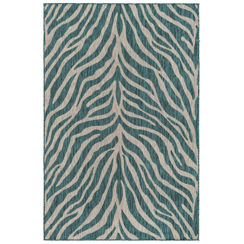 Teal Tsavo Indoor/Outdoor Safari Rug, Rectangle 3' x 5'3"