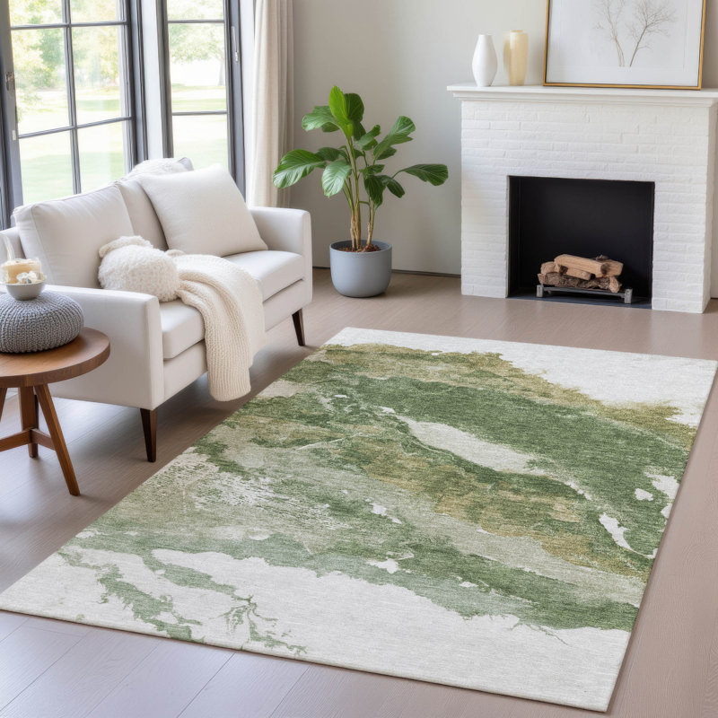 Tapis vert intérieur / extérieur lavable à la machine Xhevrie, Rectangle 2 pi 6 po x 3 pi 10 po