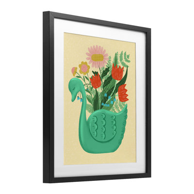 Spring Swan Flower Bouquet Framed Print Under Glass, design by Jilly Jack Designs