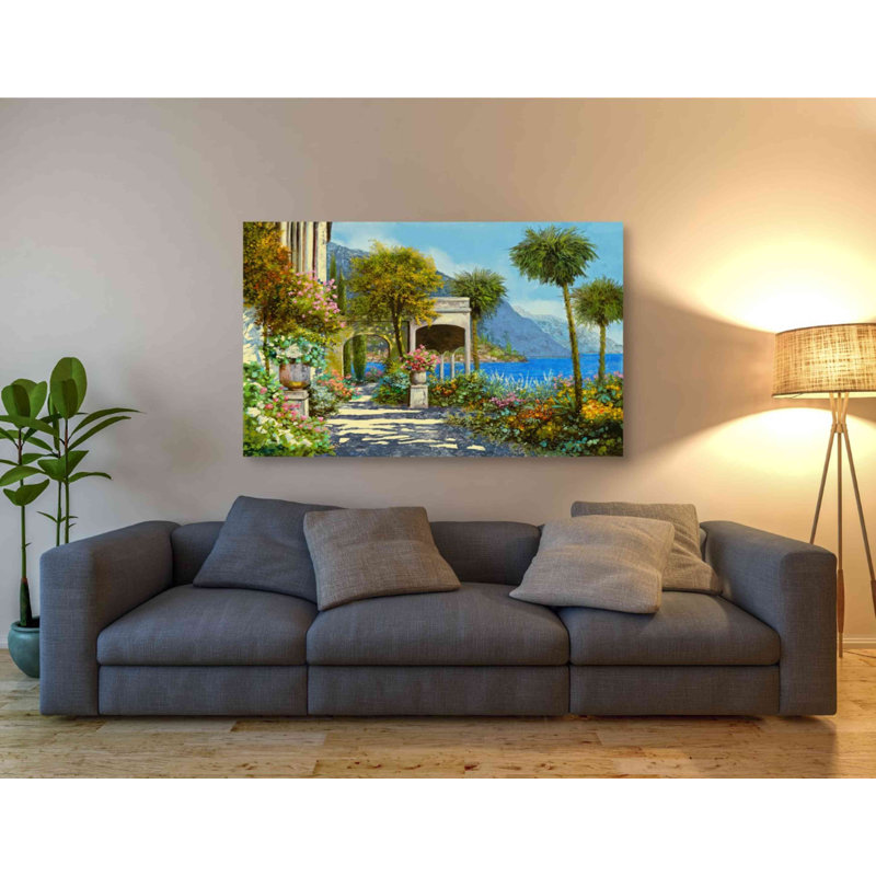 "Passeggiata Al Lago" par Guido Borelli - peinture sur toile tendue, H 40 po x l 54 po x P 1,5 po
