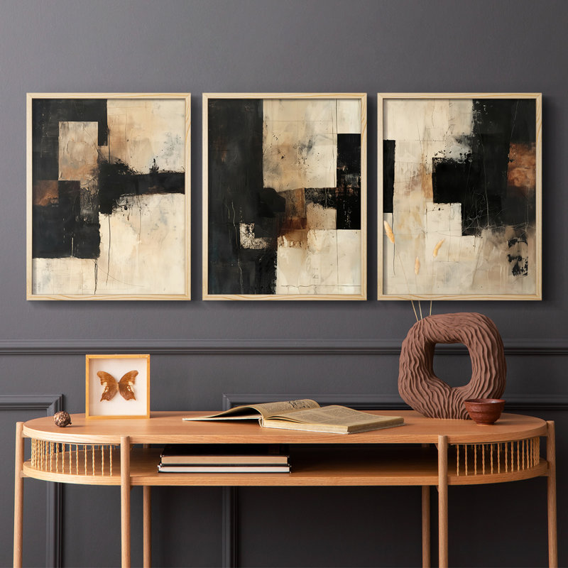 Abstract  Series  CXXI  -Set Of 3 Framed Giclee Prints -Ready to Hang, Natural Framed, 10" H x 8" W