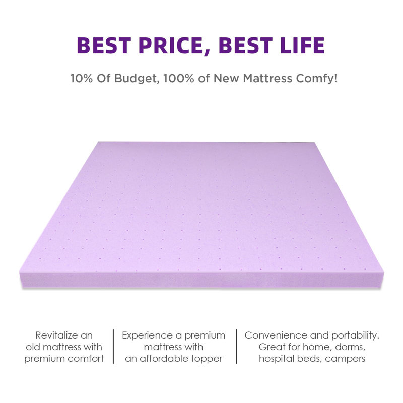 Merrillville Extra-long Twin 2'' Memory Foam Mattress Topper, Twin XL, Blue