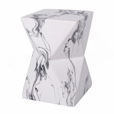 18.5"H Modern Geometric Side Table, Hourglass Accent Table with Faux Marble Finish - Weather Resistant End Table for Indoor and Outdoor Use, Living Room, Bedroom & Patio, Faux Marble