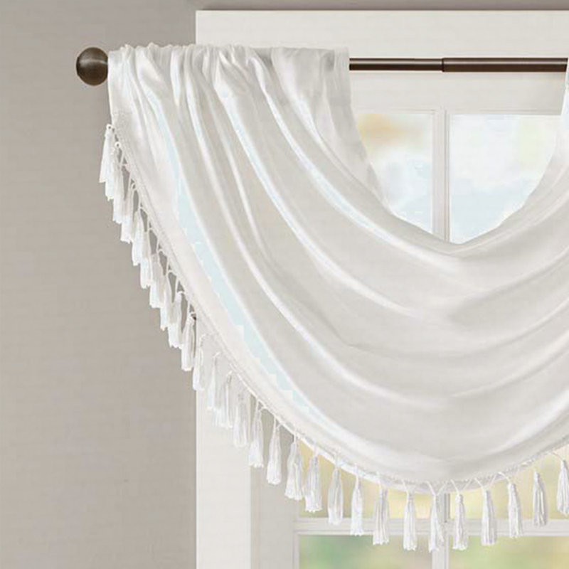 Faux Silk Waterfall Embellished Valance 38X46", White