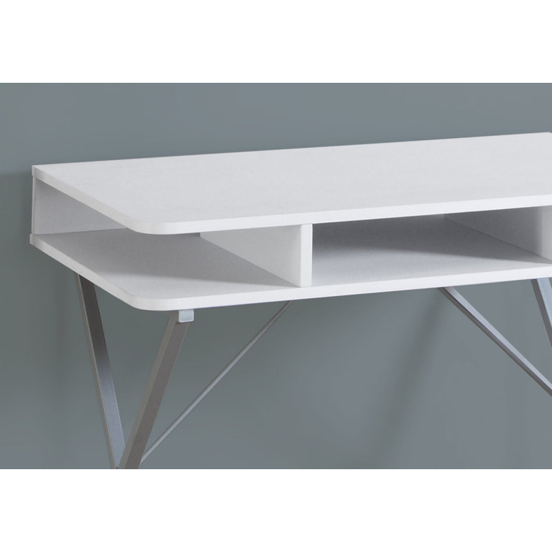 Sleek White and Silver Metal Executive Desk with Filing Drawer