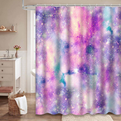 Starry Galaxy Seamless Girly Pink Blue Shower Curtain with 12 Hooks