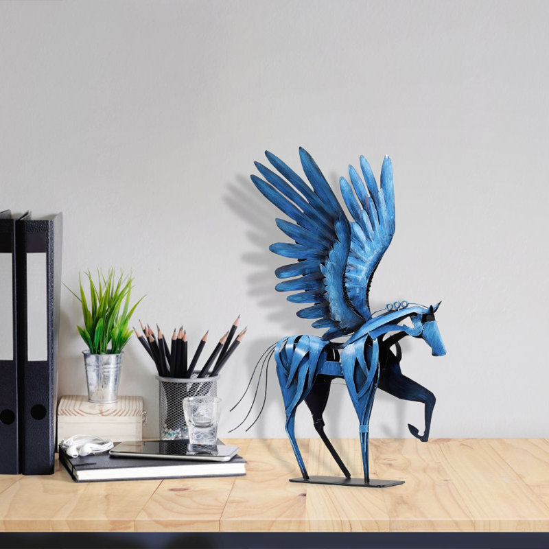 Sculpture de bureau Pegasus - statue en métal fabriquée à la main pour le bureau et la maison (pièce unique), Bleu