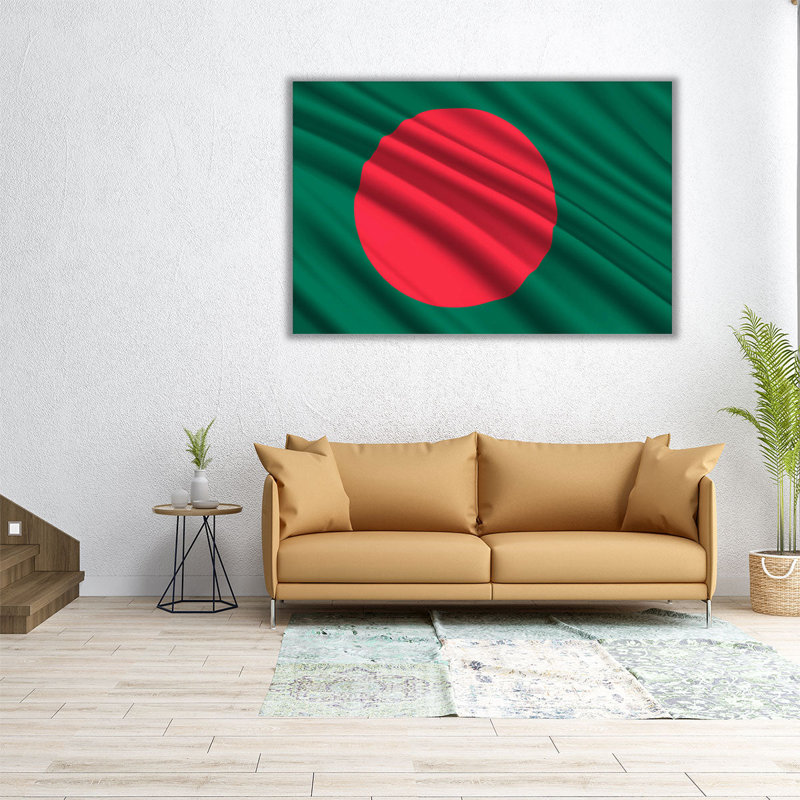 Drapeau bangladais flottant - reproduction d'art sur toile, H 40 po x l 60 po