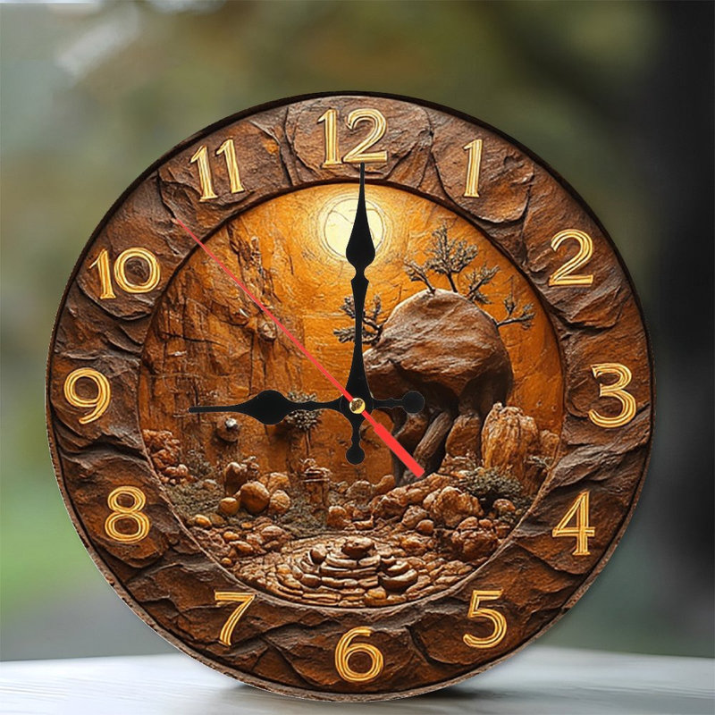 Wooden Rock Garden Wall Clock Unique Design
