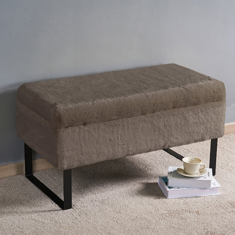 Lovitto Upholstered Ottoman, Chocolate Faux Fur
