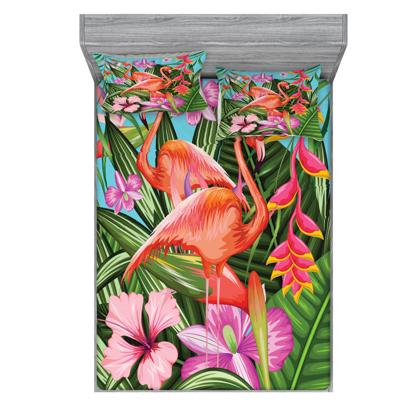 Flamingo Microfiber Sheet Set, Queen Sheet Set + Fitted Sheet + 2 Pillowcases