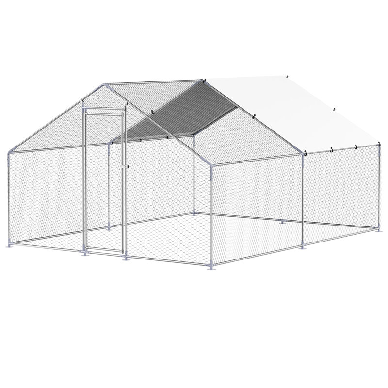 Poulailler en métal 9,8 x 13,1 x 6,5 pi, conception à accès, acier galvanisé, filet de protection hexagonal