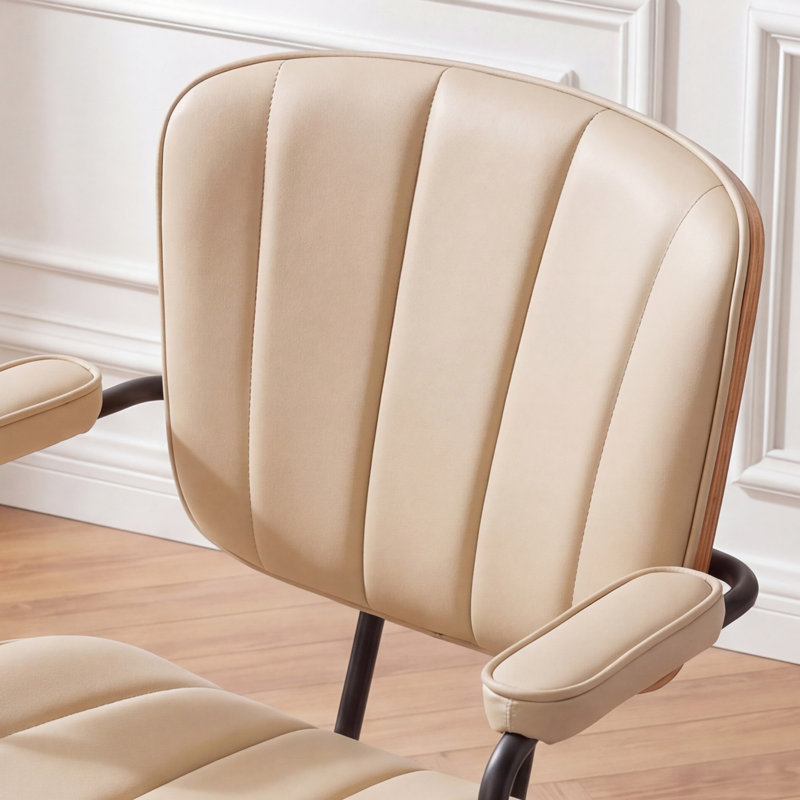 Pu Leather With Modern Walnut  Office Chairs, Beige