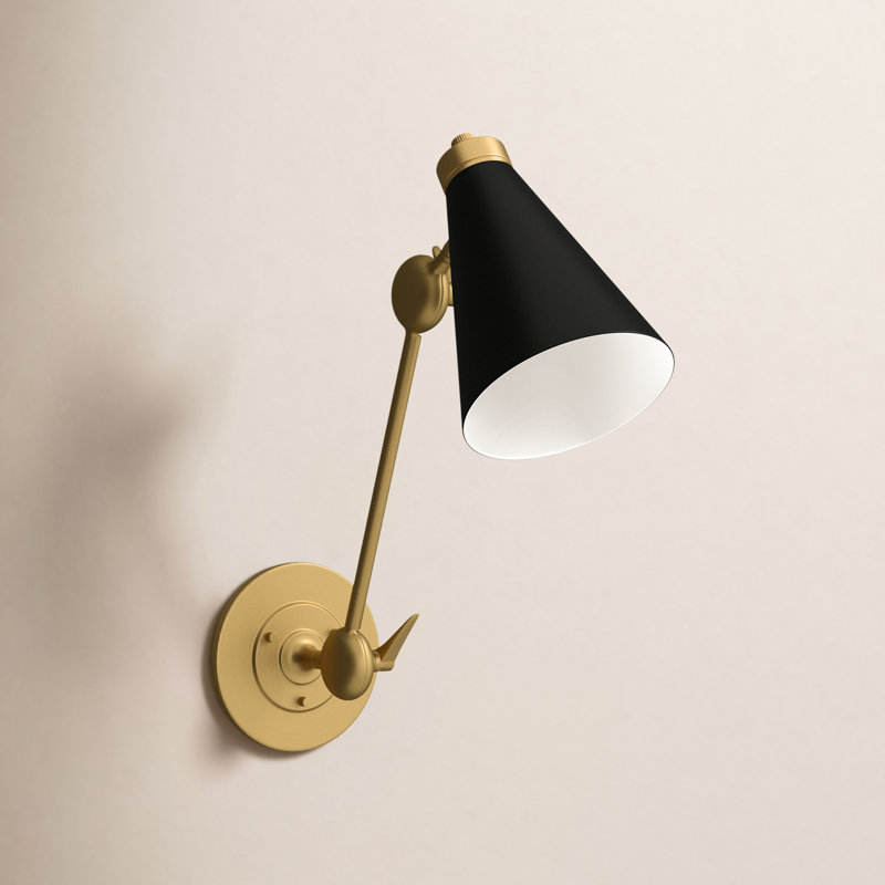 Reece Steel Swing Arm Sconce, Gold, Black