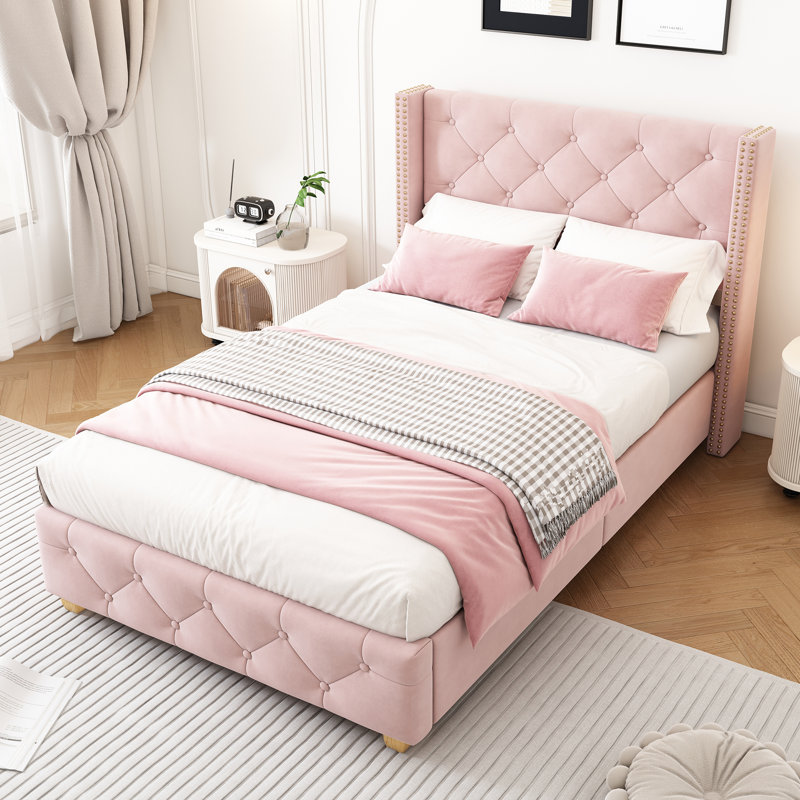 Solid Wood Bed, Pink