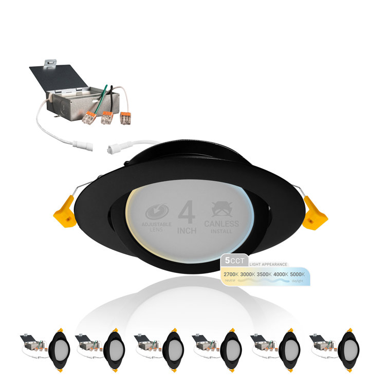 Adjustable Downlight 4'' Selectable Color Temperature Dimmable IC Rated LED Canless Recessed Lighting Kit