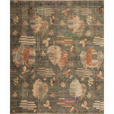 Whimsical Hand Knotted Wool Floral Area Rug in Green