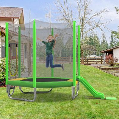 Trampoline 7 pi pour enfants avec filet de sécurité, glissade et échelle, assemblage facile, trampoline récréatif extérieur régulier