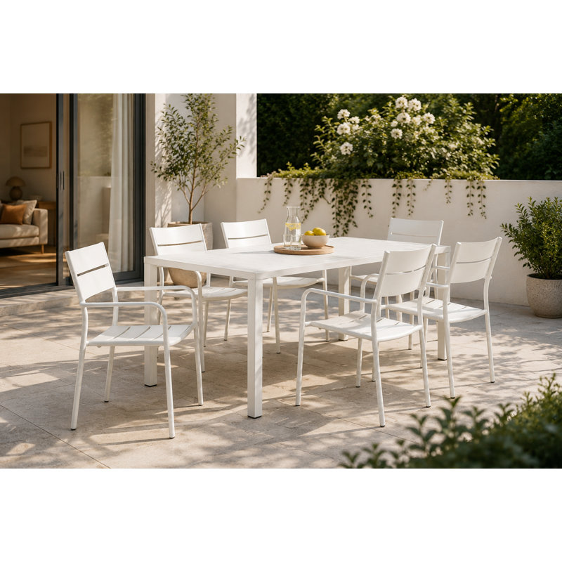 Ottie Rectangular Metal Outdoor Dining Table , 71'' in. W 35'' in. D, White