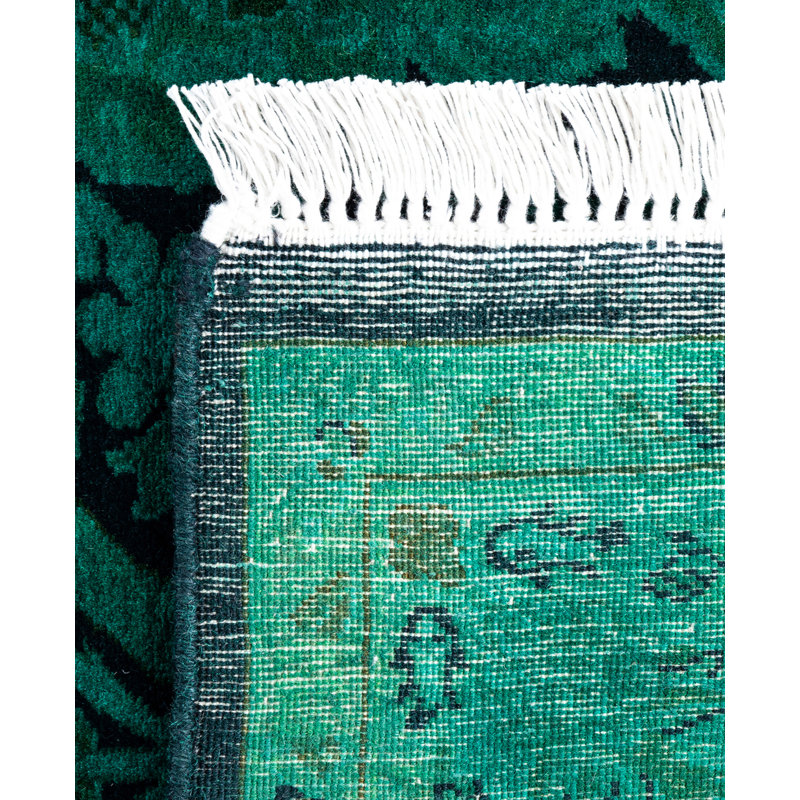 Overdyed Hand-Knotted Wool Modern-Contemporary Green Area Rug 2' 8" x 4' 1"