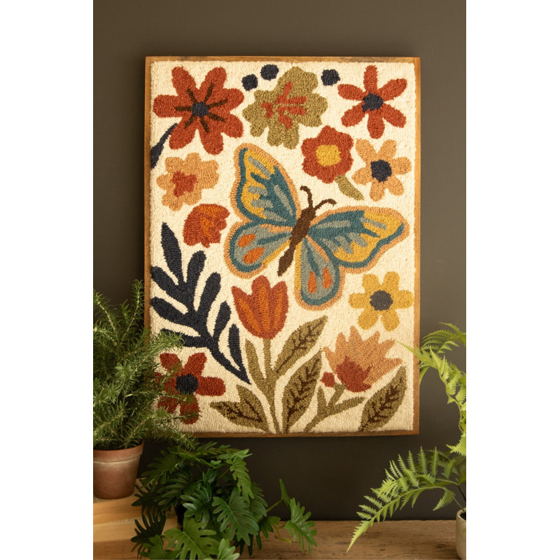  Art encadré à la main avec fleurs d'automne et papillon H 26,75 po
