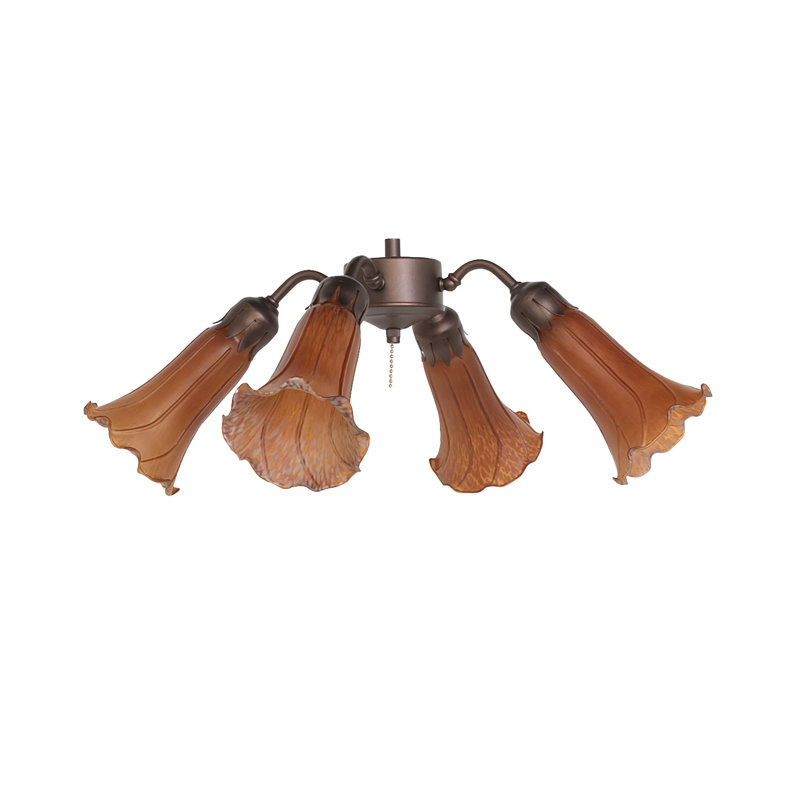 19" Wide Amber/Purple Tiffany Pond Lily 4 Light Fan Light, Amber