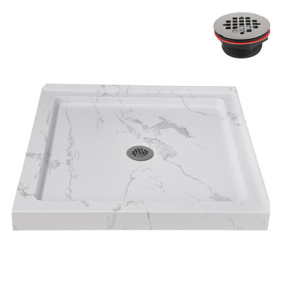 Streamline 36 in. x 36 in. Corner Acrylic Shower Base in Matte Marble with Center Drain, Drain Included