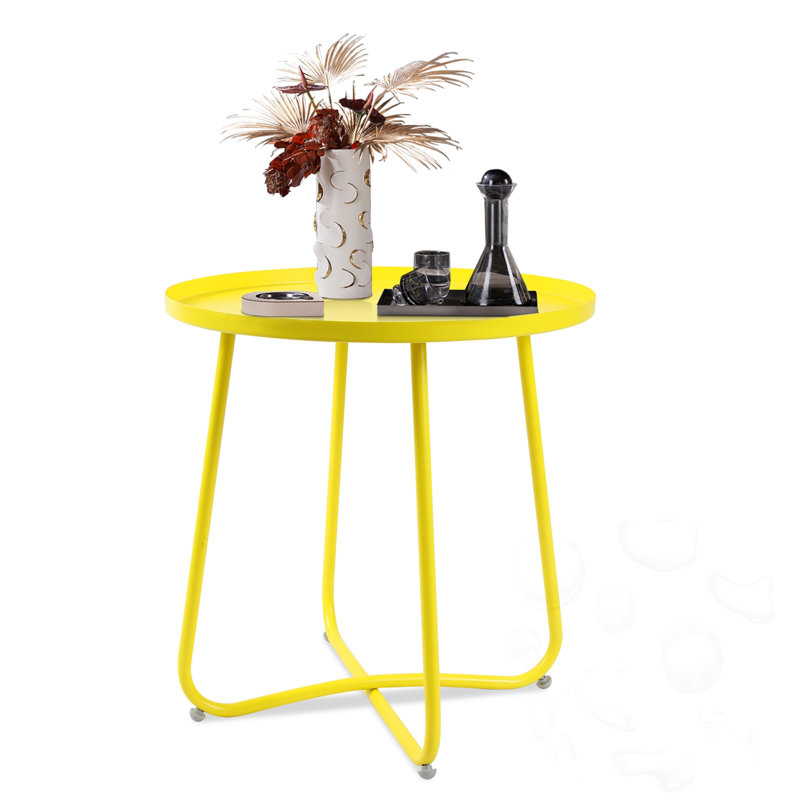Table d'appoint d'extérieur ronde en métal, Jaune