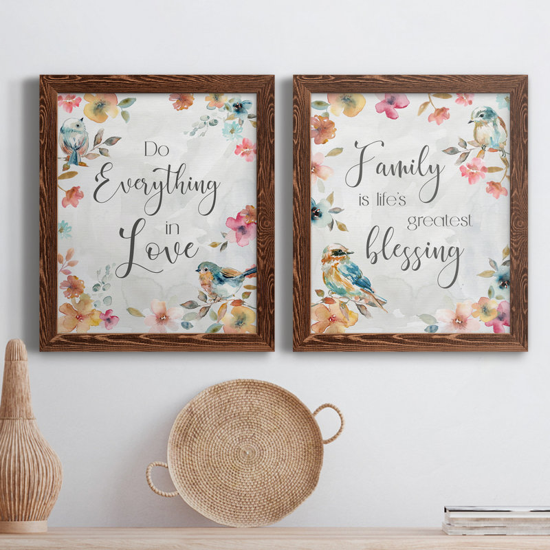 " Spring Bird Love " 2 - Pieces, Maple Framed Canvas, 37.5" H x 27.5" W x 1" D