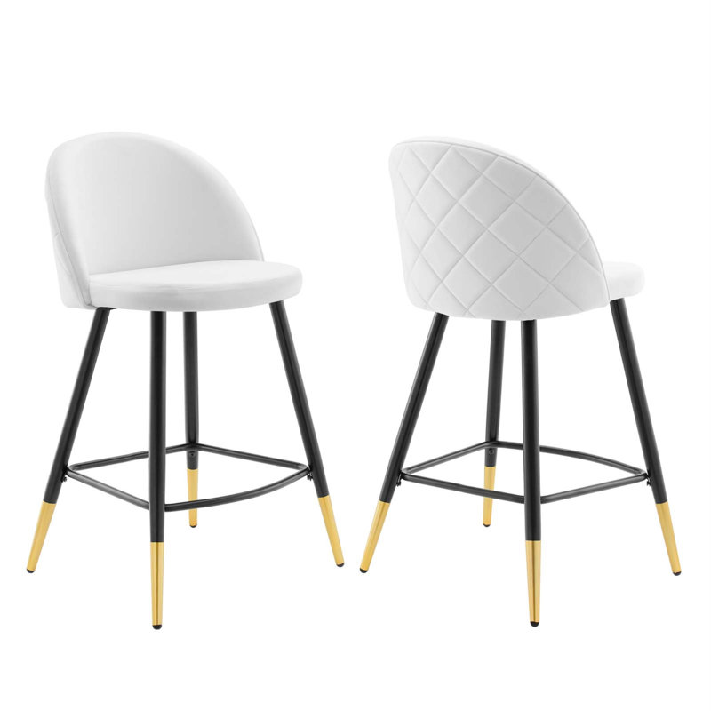 Tabourets de bar Cordial - ensemble de 2, Velours blanc, Counter Stool (25" Seat Height)