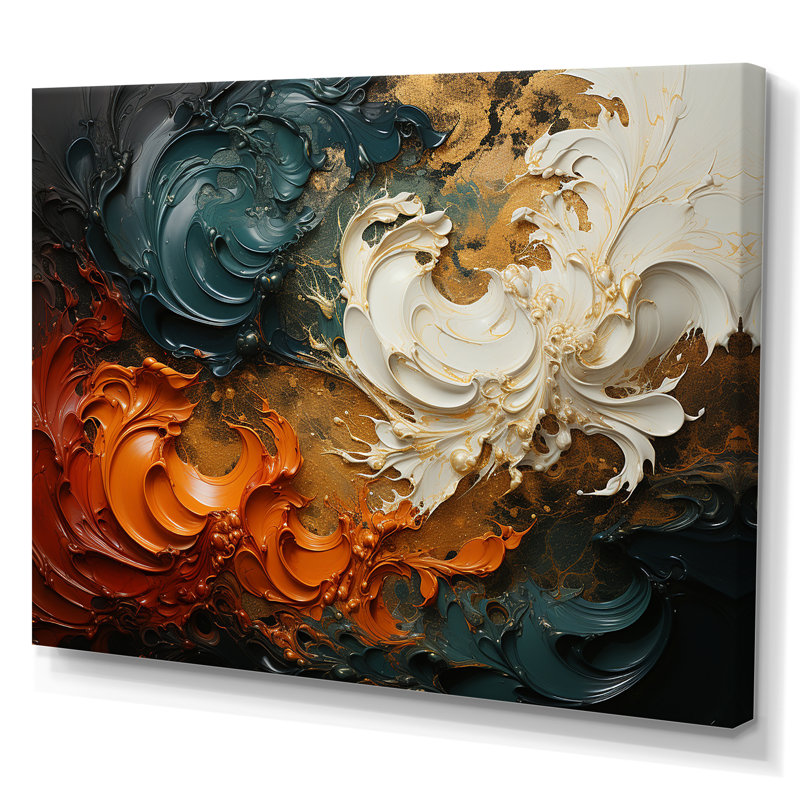 Orange et vagues ondulées oranges et mélodie II - art mural abstrait, Toile tendue, H 24 po x l 32 po x P 1 po
