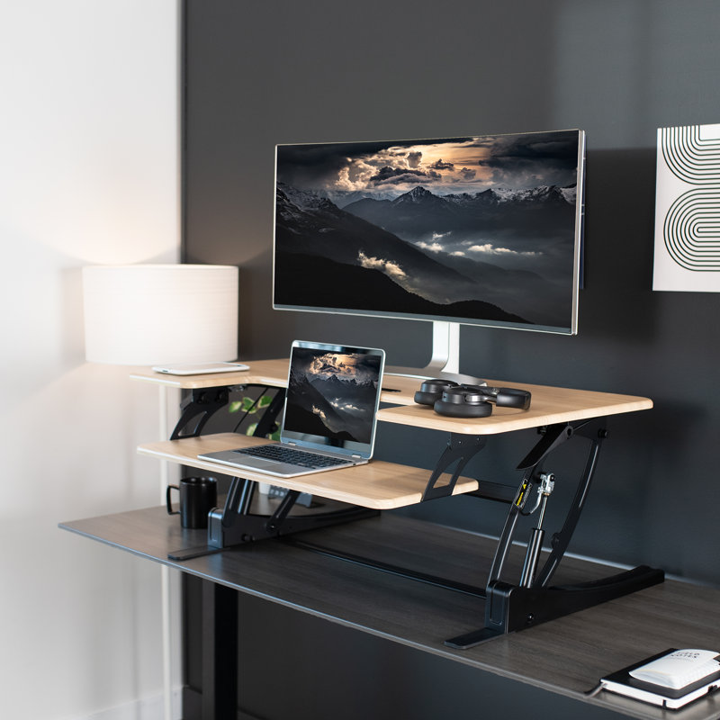 Convertisseur de bureau debout 42 "DESK-V000VL Series, Bois clair / noir