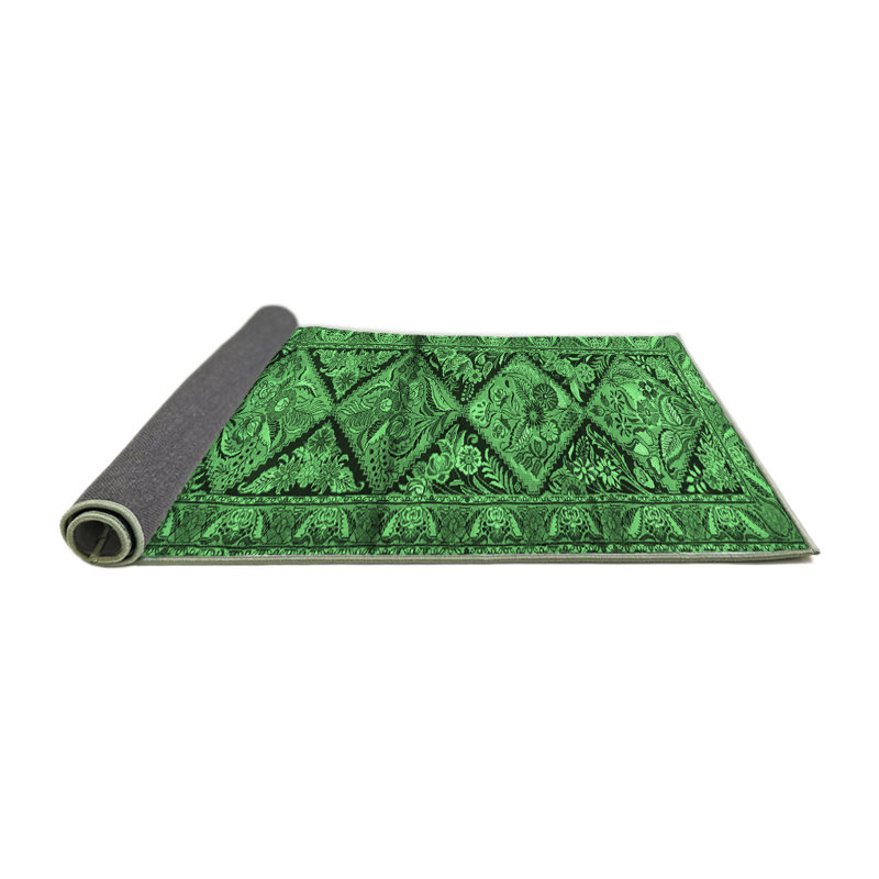Tapis oriental en laine / polyester tissé à la machine en vert / noir, Rond 8 pi