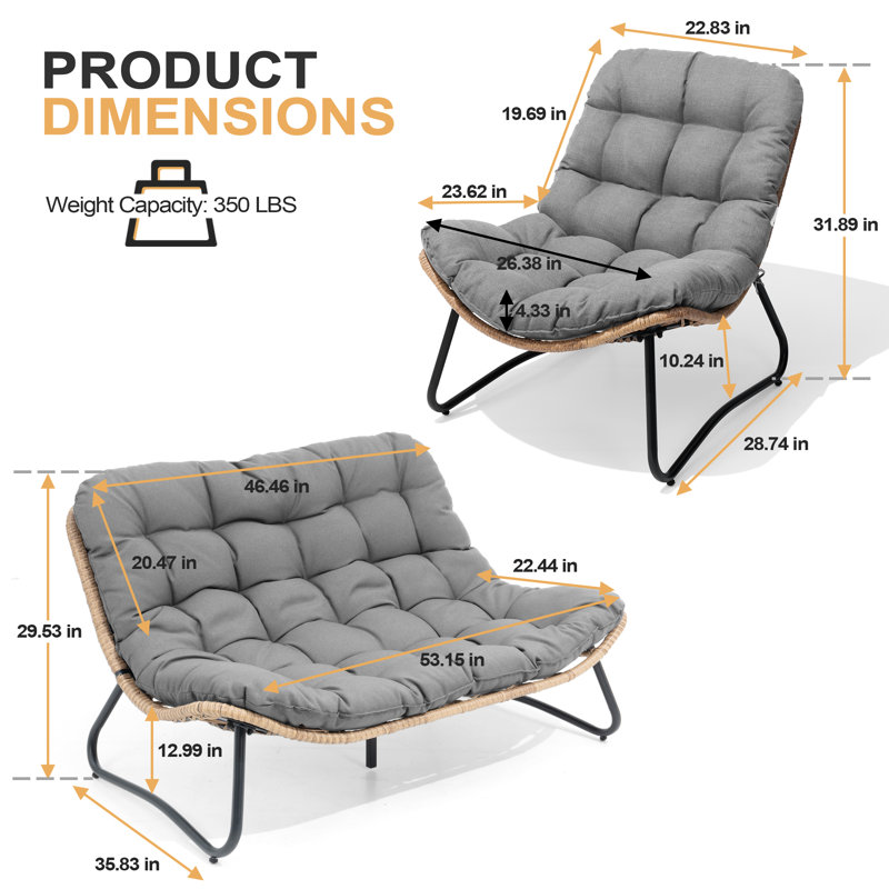 4-person Patio Sofa With Cushions, Dark Gray