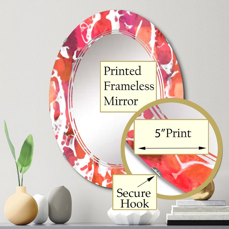 Miroir mural rouge et orange à motif grunge, 30 po x 20 po
