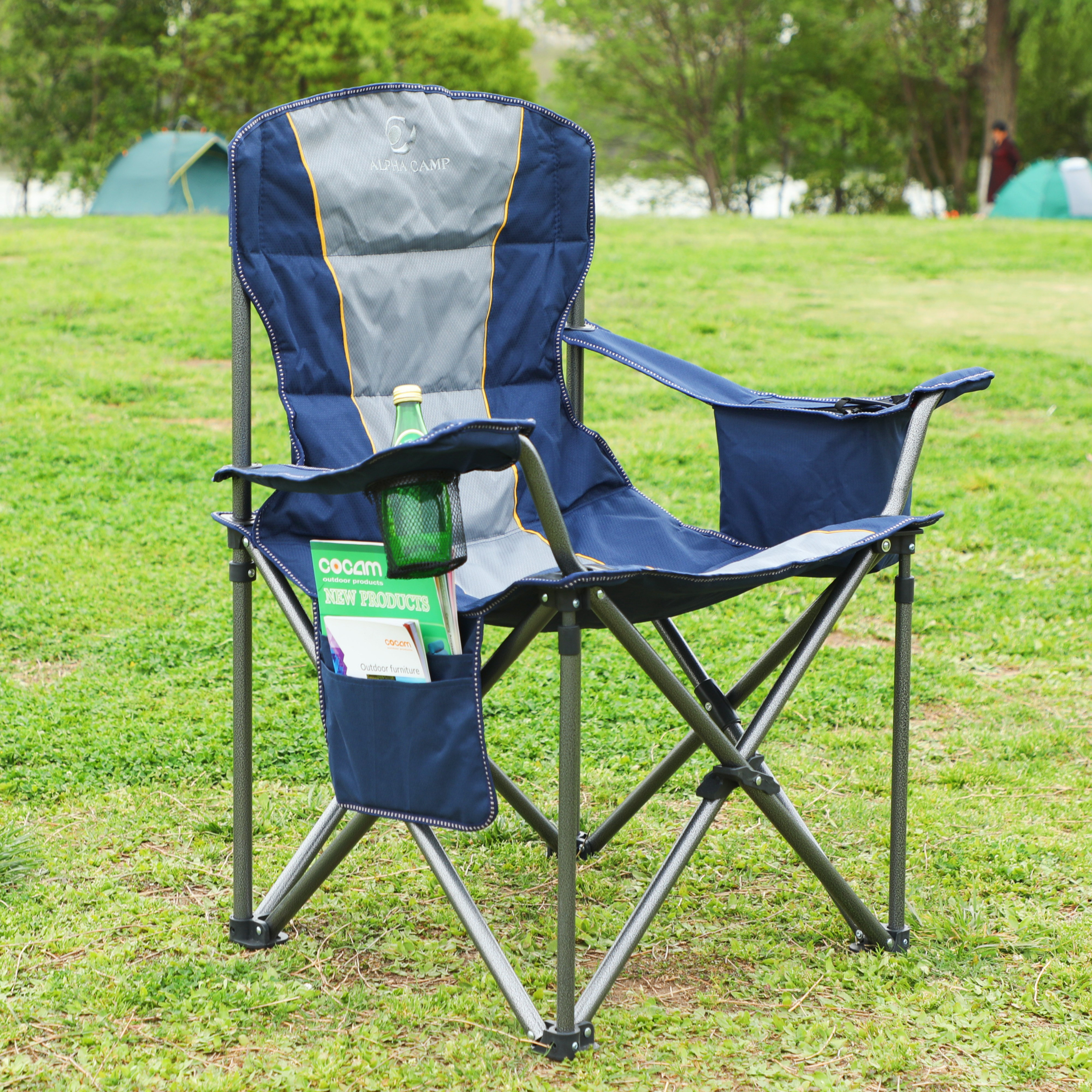 Freeport Park® Erwann Oversized Padded Camping Folding Chair with Cup Holder   Reviews Wayfair