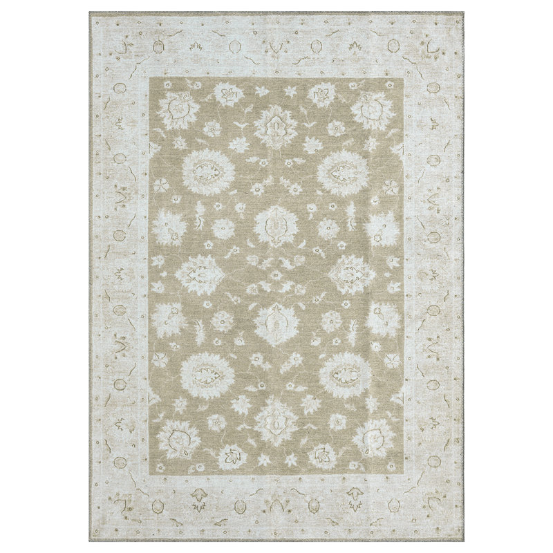 Savannah Washable Beige Area Rug, Rectangle 5'3" x 7'3"
