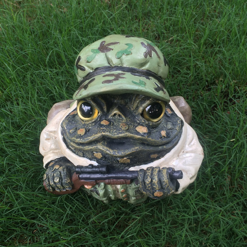 Statue de jardin de crapaud de caractère chasseur, Vert, H 4,5 po x l 5,75 po x P 4,5 po