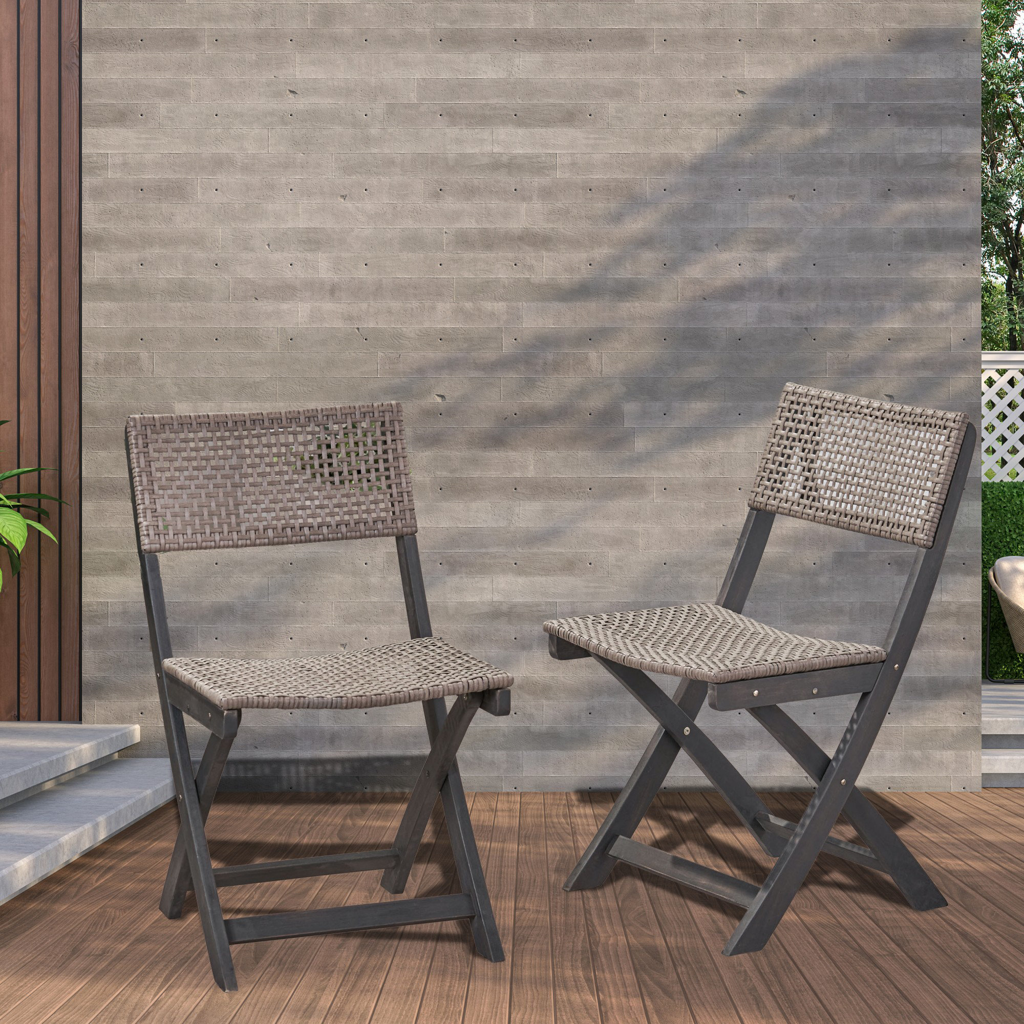 One Allium Way® Set Of 2 Foldable Wicker Chairs For Outdoor Space | Wayfair