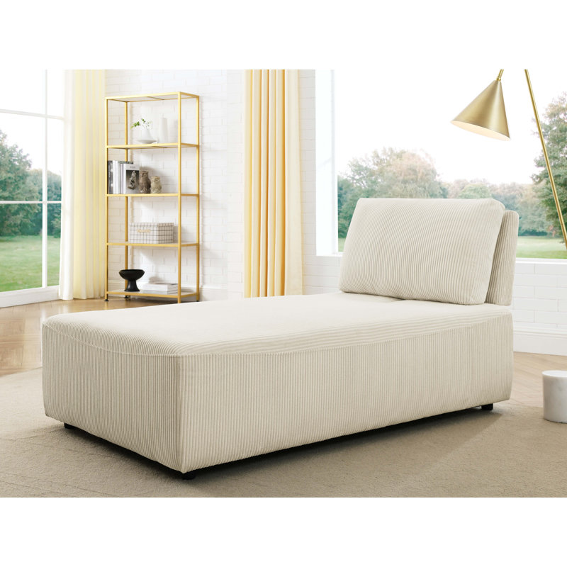 Norbie Upholstered Chaise Lounge, Beige Corduroy