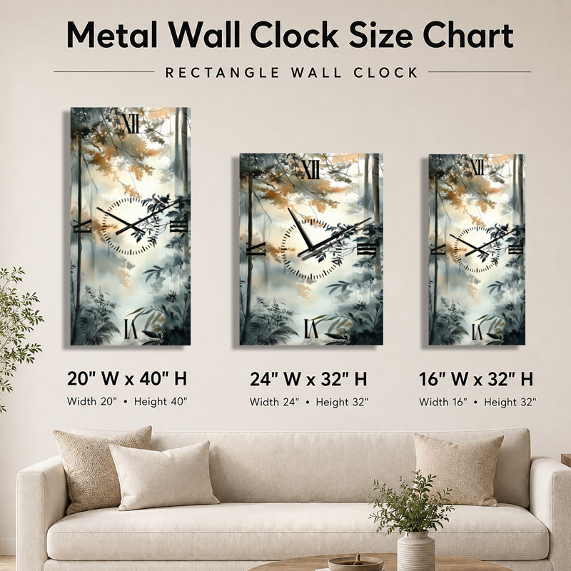 Horloge murale décorative tropicale grise Sunlit Canopy Rainforest I - Horloge murale grise, H 32 po x l 16 po - Rectangle