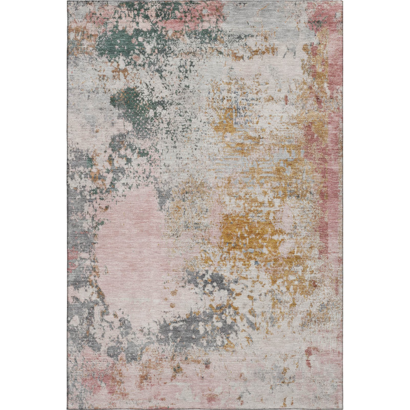 Premium Machine Washable Mayfield AMF2070 Abstract Rug, Pink, 10' x 14'